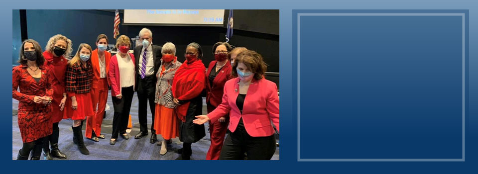 Senator Jill Vogel on stage with local women