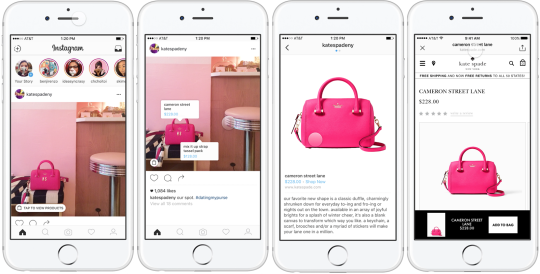 Instagram Shopping Post Examples This is an image of four screen shots of the Instagram Shopping feature